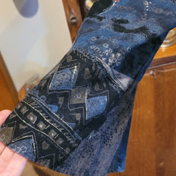 #119 Cord patchwork look eclectic flare sleeve button up - Picture 3 of 5